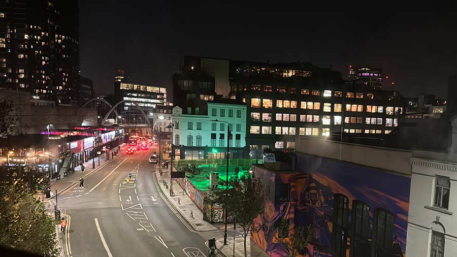 Shoreditch London view from accommodation before setting up for the Livestream